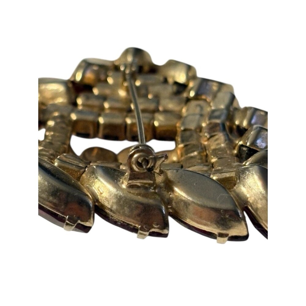 VTG Red Brooch Pin Navette and Round Rhinestone Gold Tone Large Statement Chunky - Picture 5 of 16